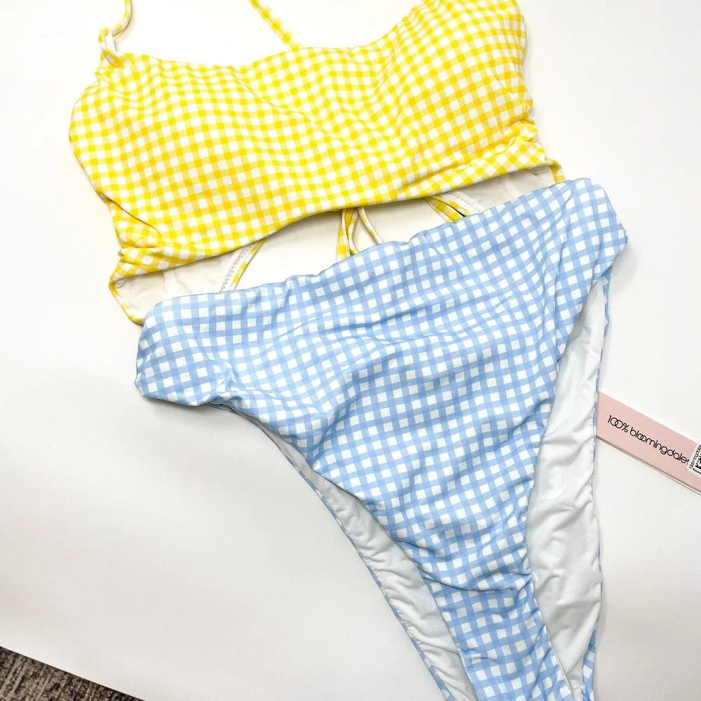 AQUA Pastel Checkered Cut Out‎ One Piece Swimsuit